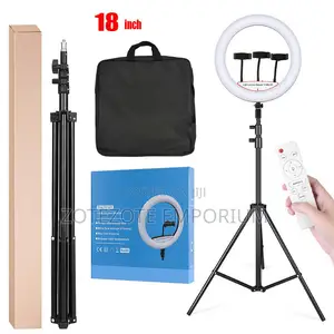 Ring Light ya Inchi 18 na Vituo 3 vya Simu, Stand na Remote