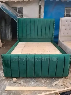 Modern 5x6 Green Velvet Wingback Bed Frame
