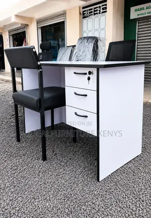 Office Desk with 3 Drawers - White Executive Table