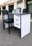 Office Desk with 3 Drawers - White Executive Table - 1