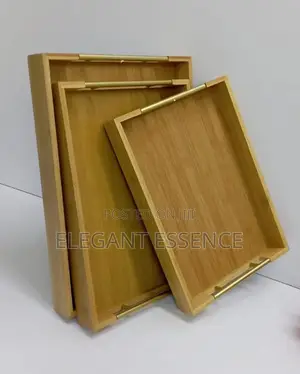 Trei ya Kuhudumia ya Bamboo 3-in-1 na Vishikizi vya Dhahabu