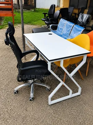 White Modern Office Desk with Chair