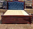 Luxury 5x6 Mahogany Bed Frame with Dark Blue Tufted Velvet - 2
