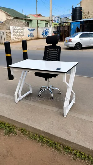 Study Table and Chair Set - White Metal Frame Desk