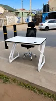 Study Table and Chair Set - White Metal Frame Desk - 2