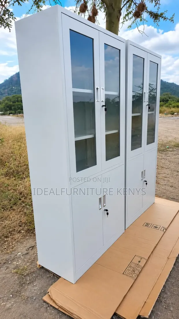 4-Door Metal Filing Cabinet with Glass Top - 1