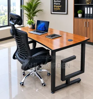 Office Headrest Chair + Heavy Metal Office Table Set