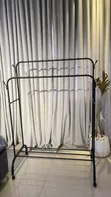 Double Pole Clothing Rack with Wheels & Shelf - 1
