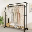 Double Pole Clothing Rack with Wheels & Shelf - 2