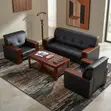 Large Black Leather Waiting Room Sofa - 1