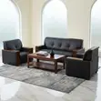 Large Black Leather Waiting Room Sofa - 3