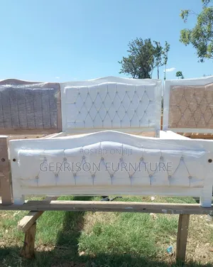5x6 White Wooden Bed Frame with Tufted Leatherette Panels