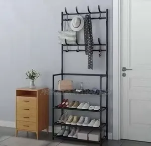 Metallic Shoe Rack with Coat & Hat Hangers