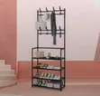 Metallic Shoe Rack with Coat & Hat Hangers - 2