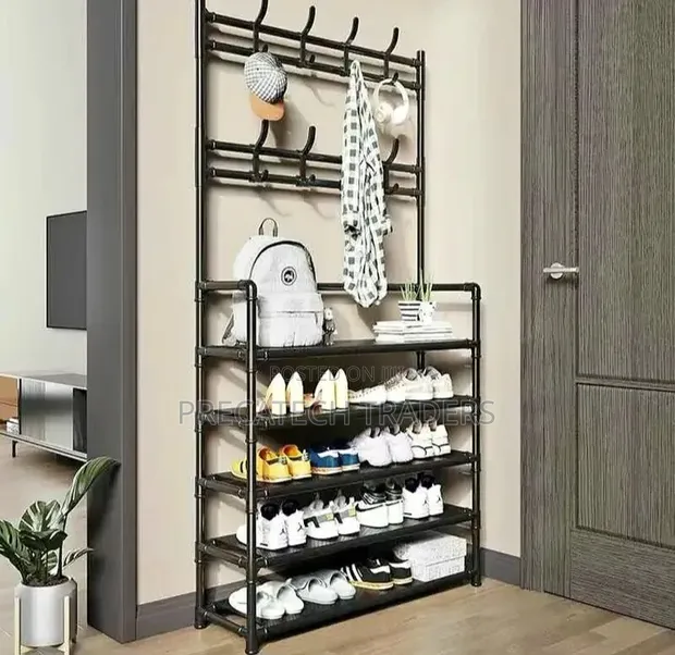 Multi-Function Shoe & Clothes Rack with Hooks - 1
