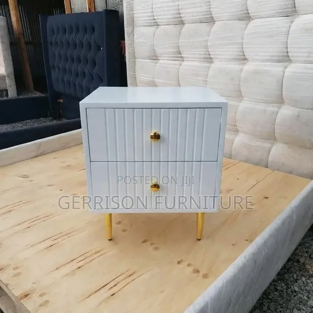 Modern White 2-Drawer Bedside Locker with Gold Legs - 1