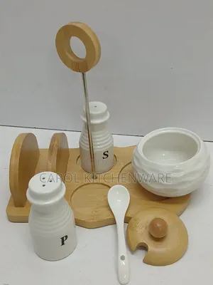 Ceramic Salt, Pepper, Sugar Dish & Serviette Holder Set
