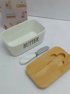 Sahani ya Siagi na Mfuniko wa Mianzi & Kisu