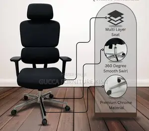 High Back Ergonomic Swivel Chair - Black Fabric