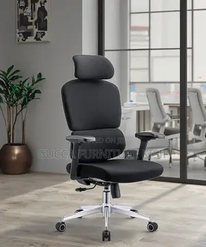 Kiti cha Mgongo Juu cha Ergonomic cha Kugeuka - Kitambaa Nyeusi