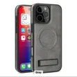 Kifuniko cha Nyuma cha Ngozi chenye Stand kwa iPhone 16 Pro Max (Kijivu) - 2