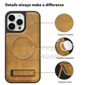 iPhone 14 Pro Max Leather Back Cover with Stand