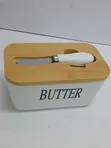 Bamboo Lid Butter Dish with Knife - 1