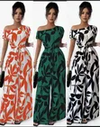 Blue Leaf One-Shoulder Palazzo Jumpsuit yenye Belt - 1