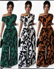 Blue Leaf One-Shoulder Palazzo Jumpsuit yenye Belt - 2