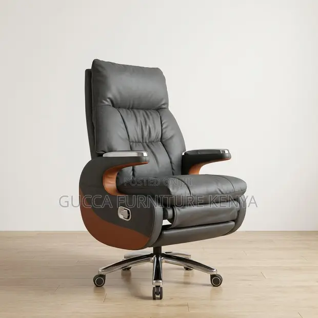 Executive Reclining CEO Desk Chair - Brown Leather - 1