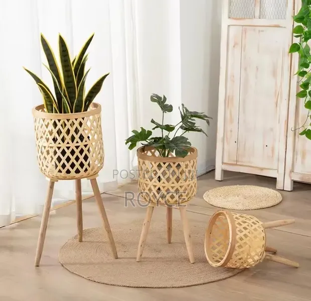 3pcs Boho Handwoven Rattan Plant Stands - 1