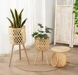 3pcs Boho Handwoven Rattan Plant Stands - 1
