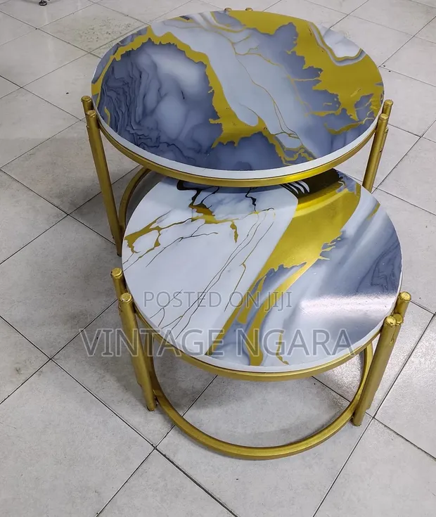 Seti ya Meza za Kahawa za Mviringo za Marumaru 2-in-1 - 1