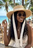 Straw Boater Hat with Lace Tie Straps - 2