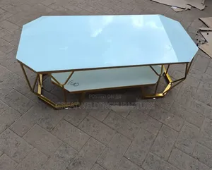 Meza ya Kahawa ya Kisasa ya Dhahabu yenye Tabaka Mbili na Kioo