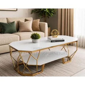 Modern Geometric Gold Coffee Table with Glass Top