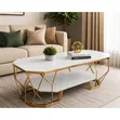 Modern Geometric Gold Coffee Table with Glass Top - 1