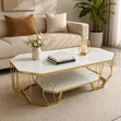 Modern Geometric Gold Coffee Table with Glass Top - 2