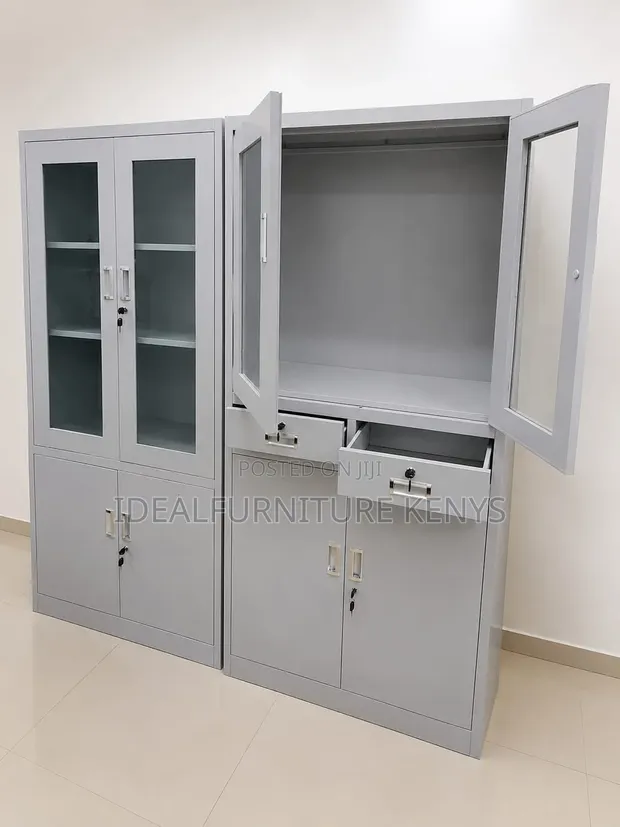 Boss Office Products 4-Door Metal Filing Cabinet with Glass Doors - 1