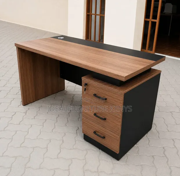 Walnut Modern Office Table with 3-Drawer Lockable Cabinet - 1