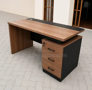 Walnut Modern Office Table with 3-Drawer Lockable Cabinet