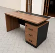 Walnut Modern Office Table with 3-Drawer Lockable Cabinet - 1