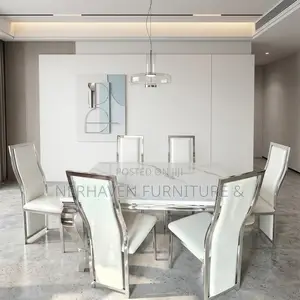 6 Seater Marble Dining Set - Modern Rectangular Table
