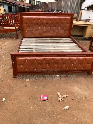 5x6 Brown Fabric Wooden Bed Frame