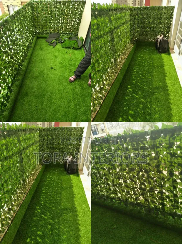 10mm Artificial Green Grass Carpet Combo with Balcony Privacy Fence - 1