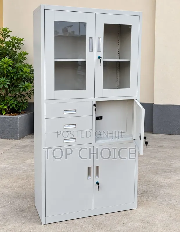 Modern Office Storage Cabinet - Gray Steel - 1