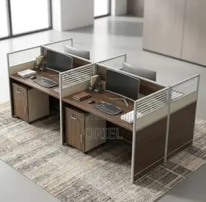 4-Way Dark Wood Modular Office Workstation