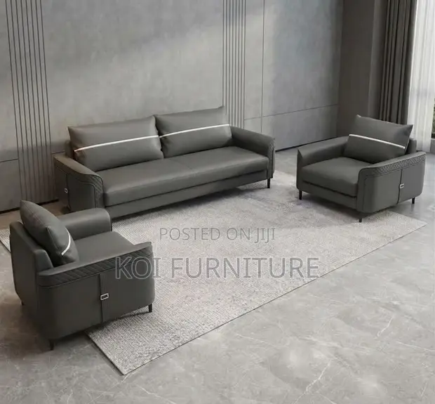 Diplomatic Leather 5-Seater Sofa Set - Grey - 1