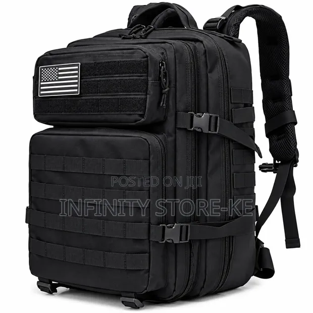 Large Multi-Pocket Black Tactical Backpack - 1