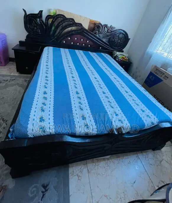 6x6 Mvule Wooden Bed with Mattress - 1